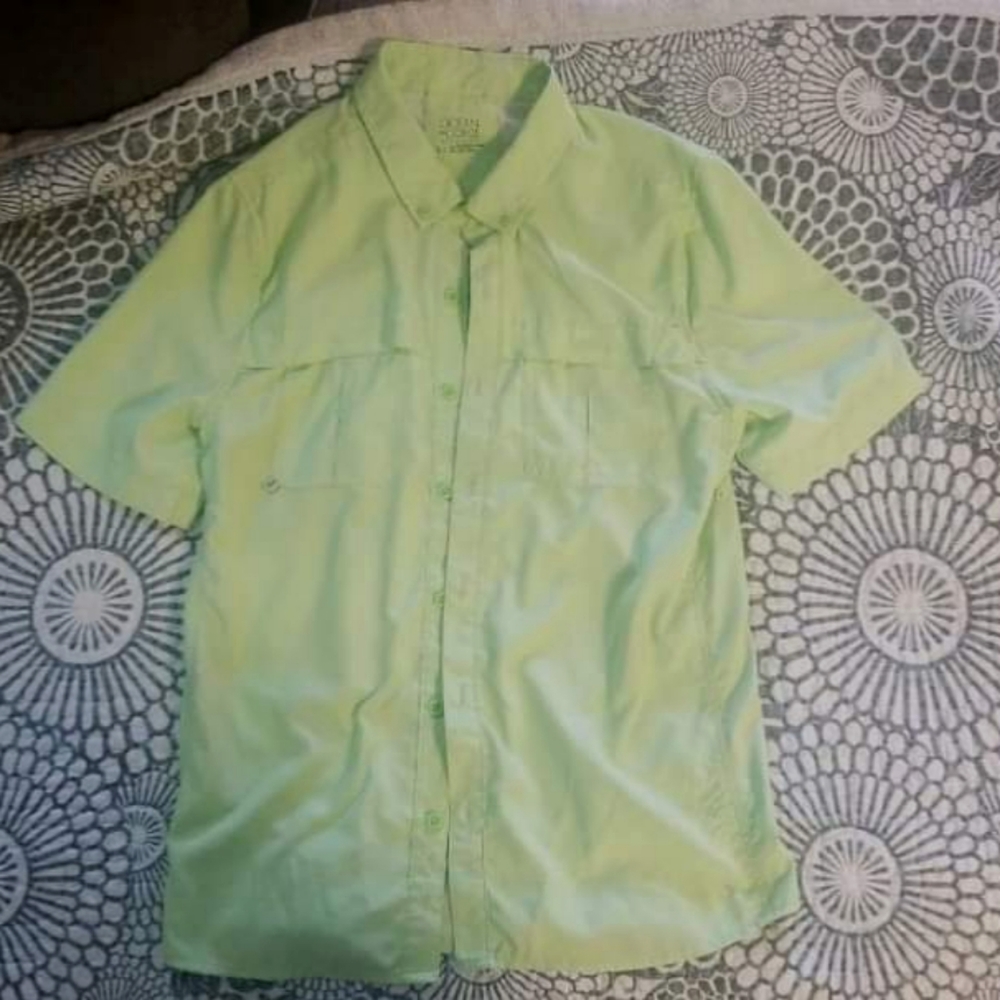 Ocean + Coast Boys Fishing Shirt Size Large Lime Green Light Weight